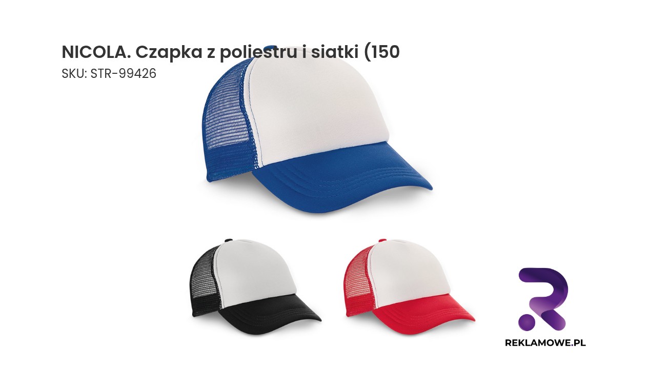 NICOLA. Czapka z poliestru i siatki (150 g/m²) NICOLA Czapka z poliestru i siatki