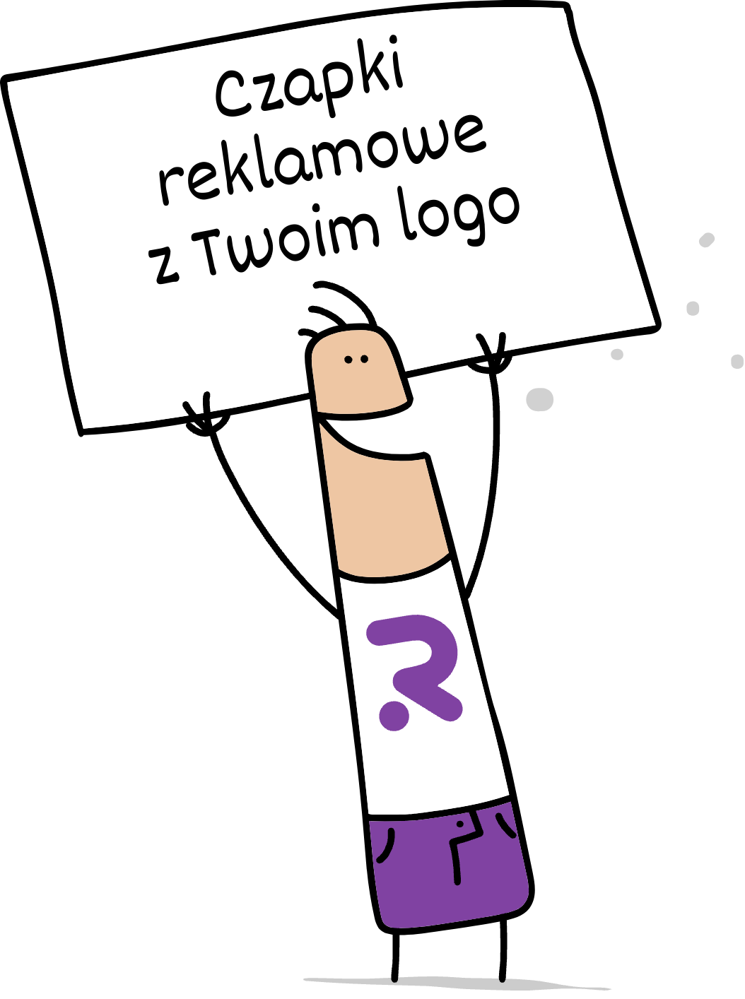 Buddy trzymający napis czapki reklamowe z Twoim logo